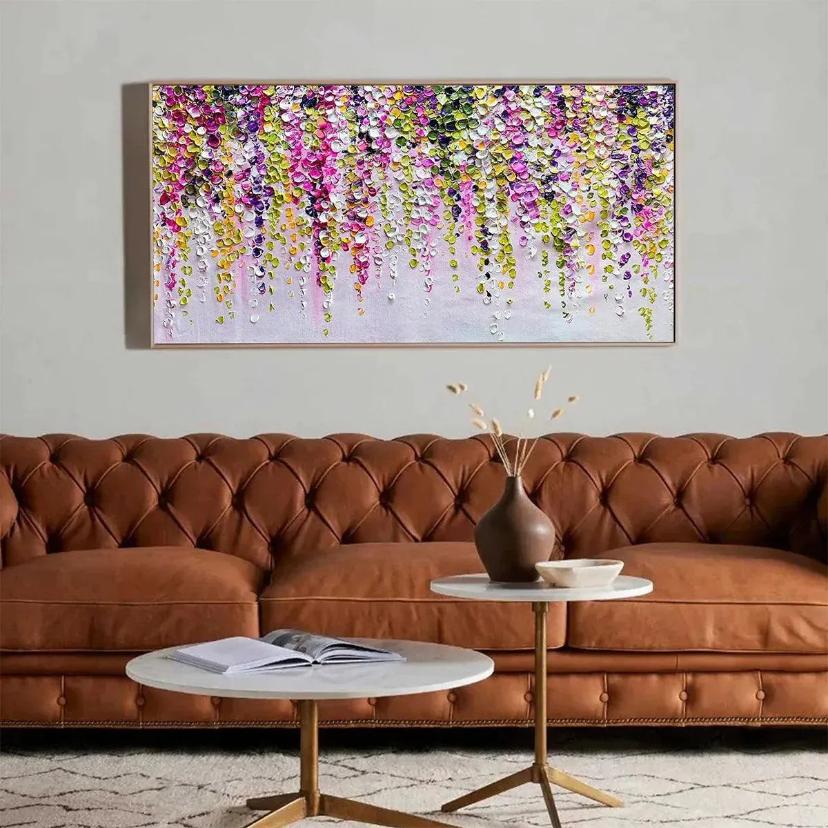 WISTERIA CASCADE: Textured Impasto Floral Painting in Pink, Purple, and Green