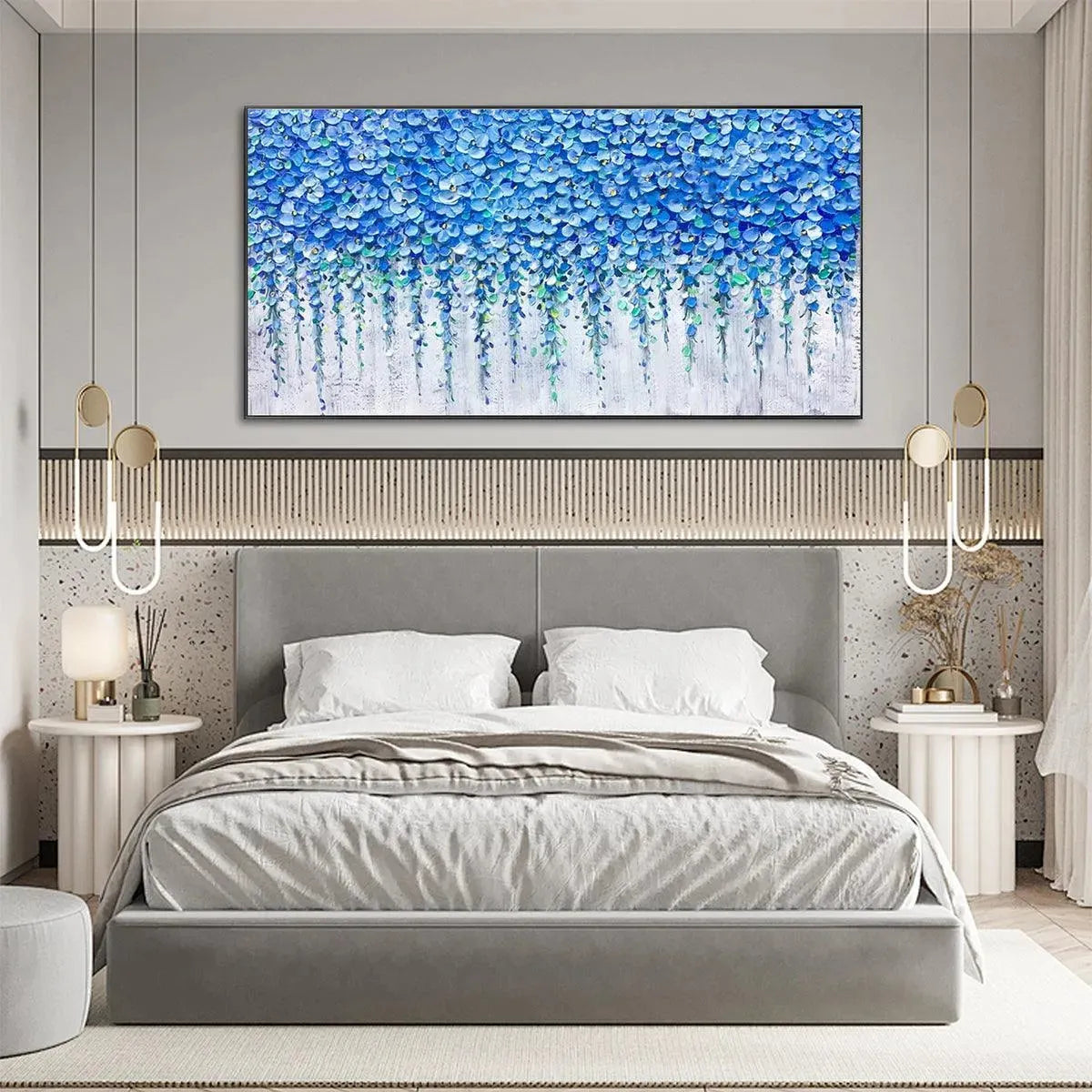BLUE WISTERIA: Textured Impasto Blue Floral Painting