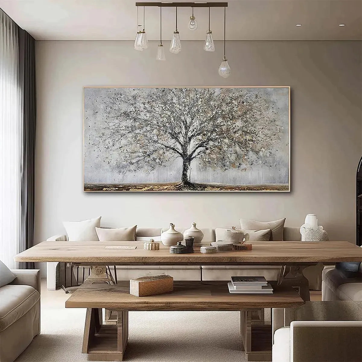 SILVER BIRCH: Textured Tree Painting in Grey and Gold