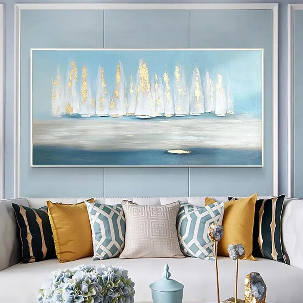 GOLDEN SAILS: Abstract Seascape Painting with Gold Accents