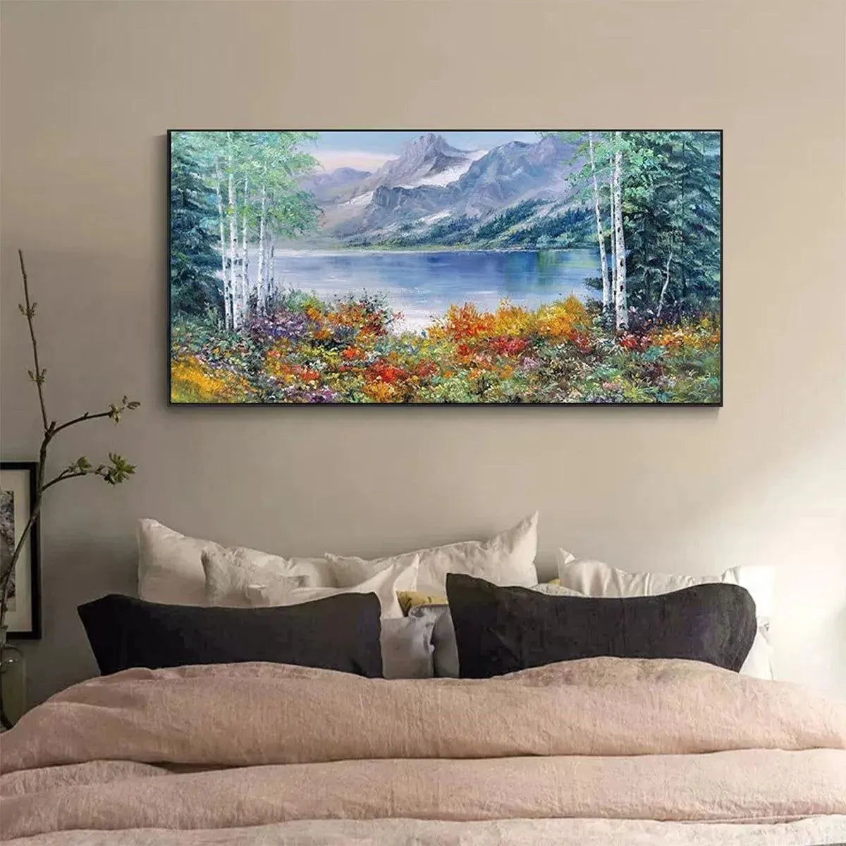 AUTUMN LAKE: Panoramic Autumn Landscape Painting with Lake and Mountains