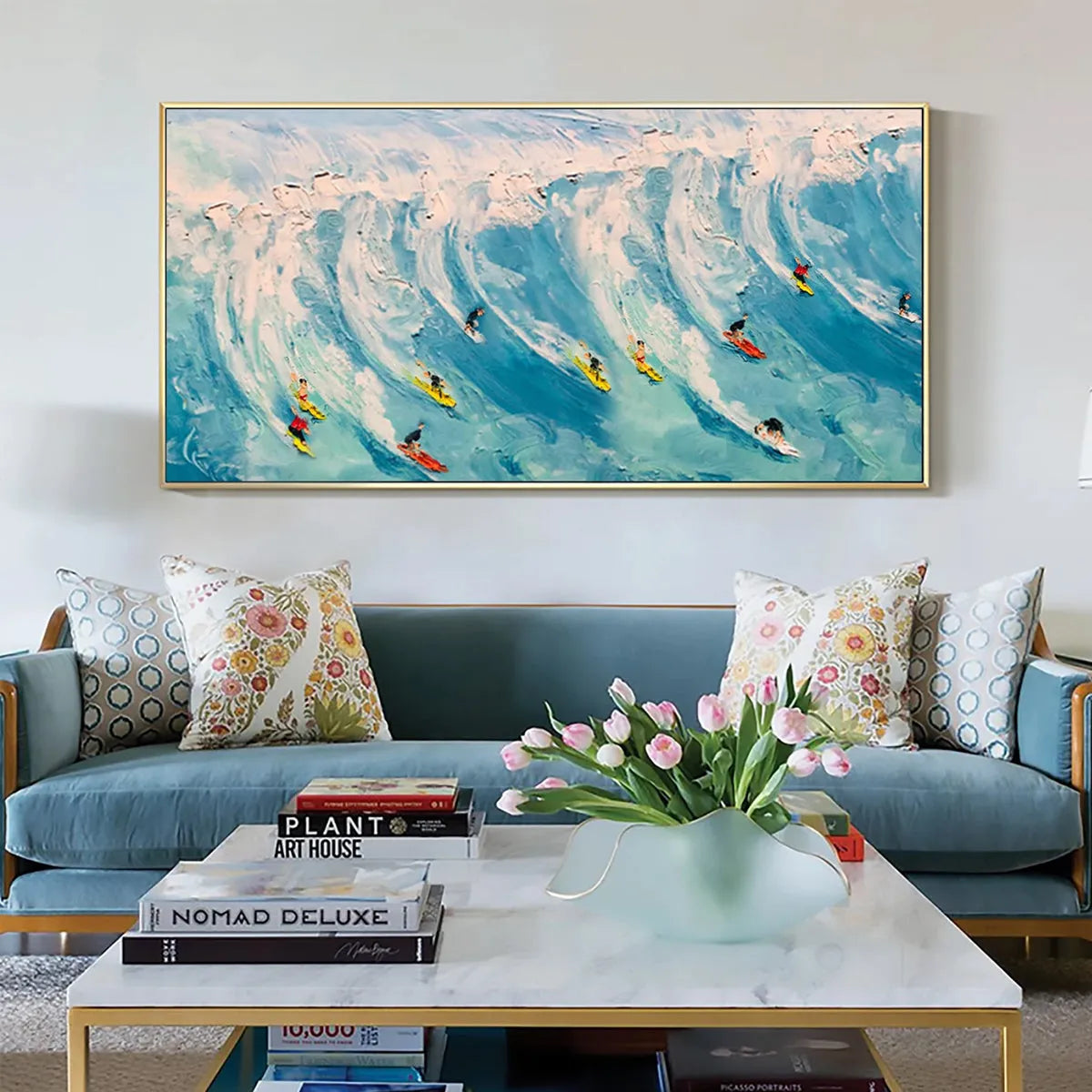 WAVE RIDERS: Ocean Painting of Surfers in Motion