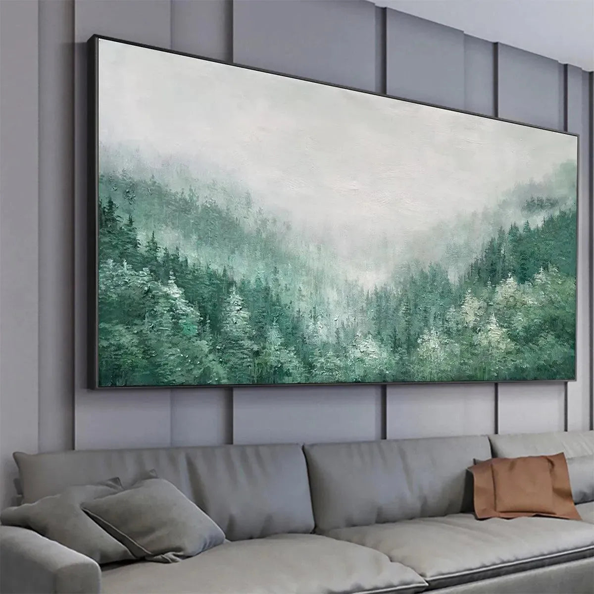 VALLEY OF THE EVERGREENS: Panoramic Evergreen Forest Landscape Oil Painting