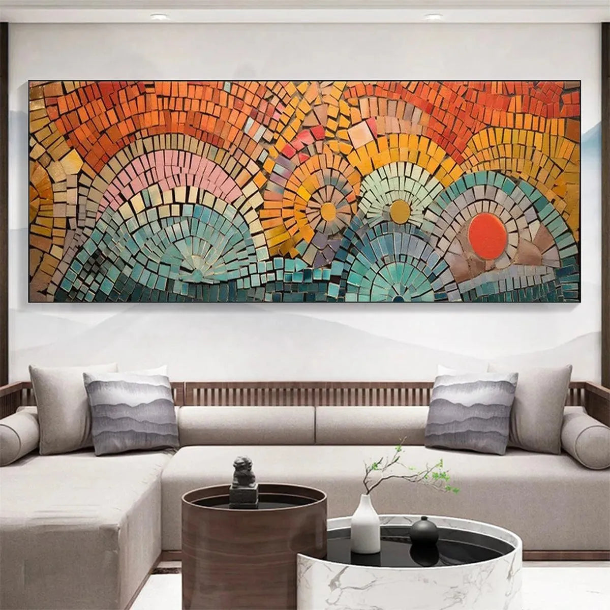 MOSAIC SUNSET PANORAMIC: Mosaic Painting, Panoramic Wall Art, Colorful Decor