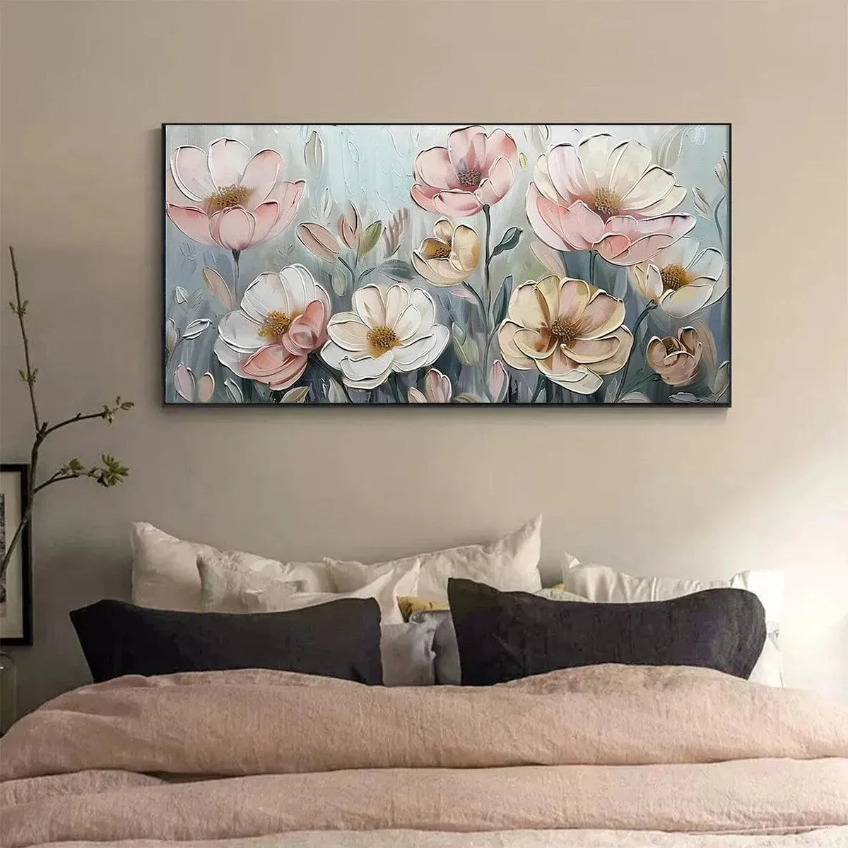 SOFT BLOSSOMS: Textured Impasto Floral Painting in Soft Pink and White