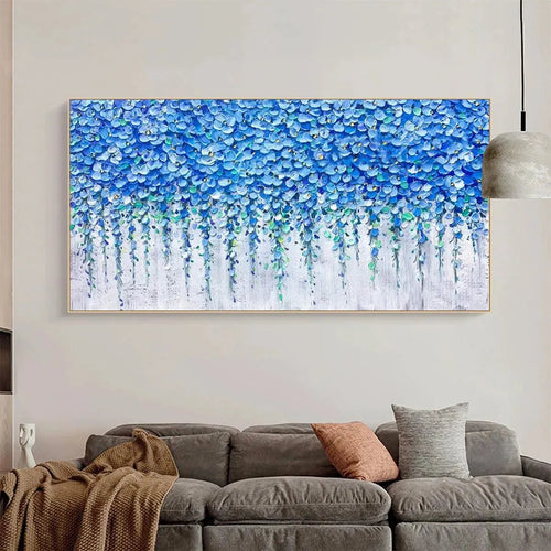 BLUE WISTERIA: Textured Impasto Blue Floral Painting
