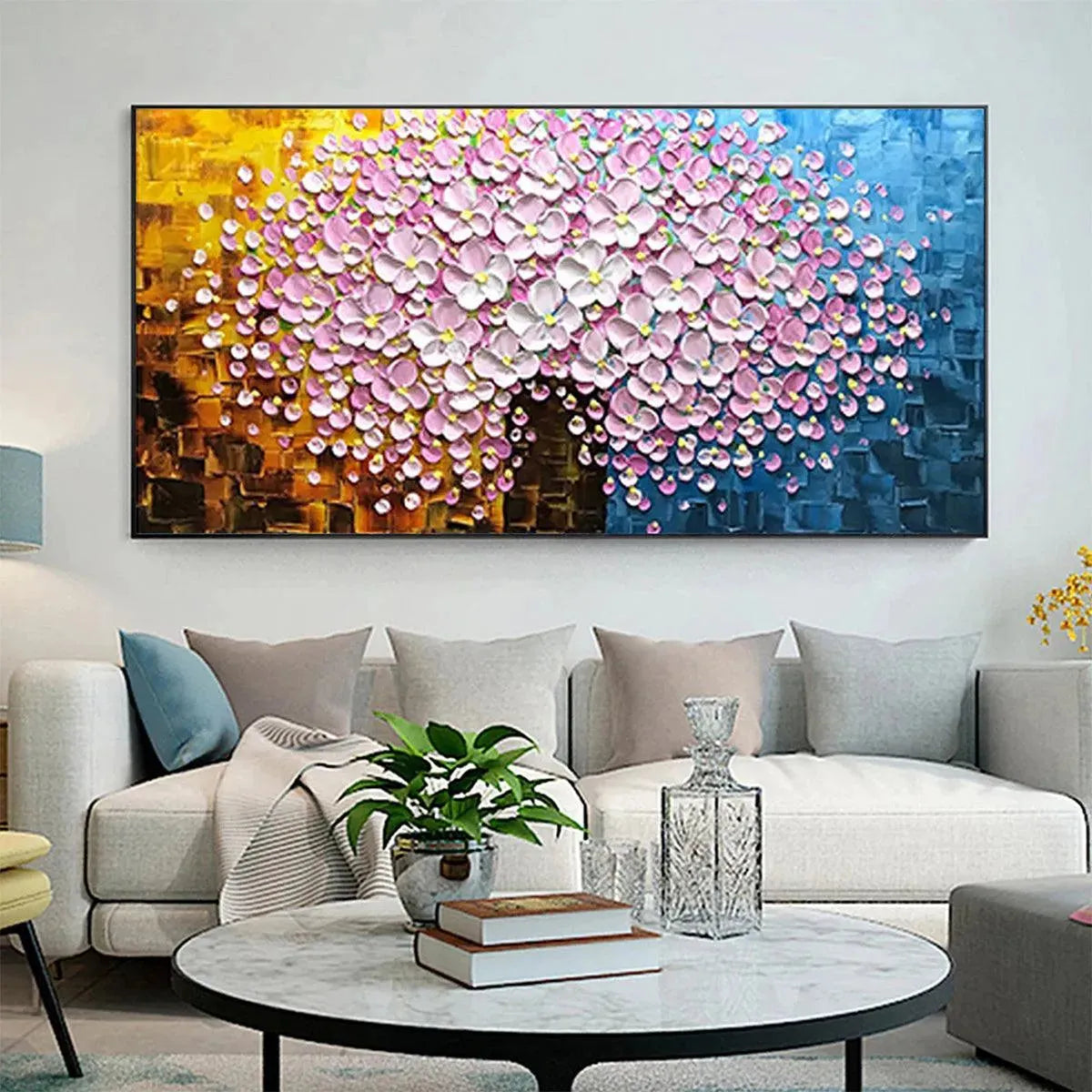 PINK BLOSSOM DREAM: Textured Floral Impasto Painting in Pink and White