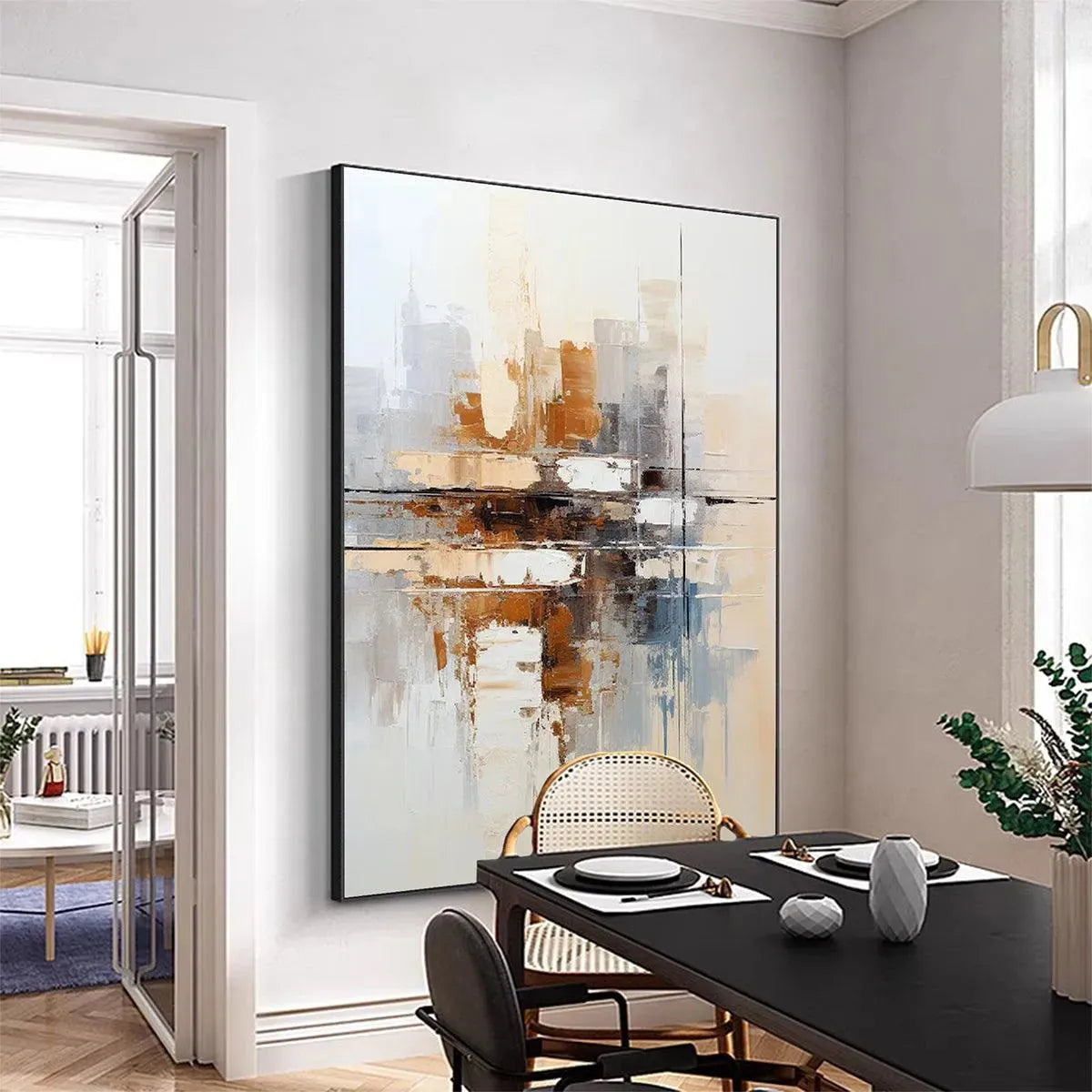 URBAN ABSTRACT: Beige Abstract Painting, Modern Wall Art, Textured Canvas, Vertical Artwork