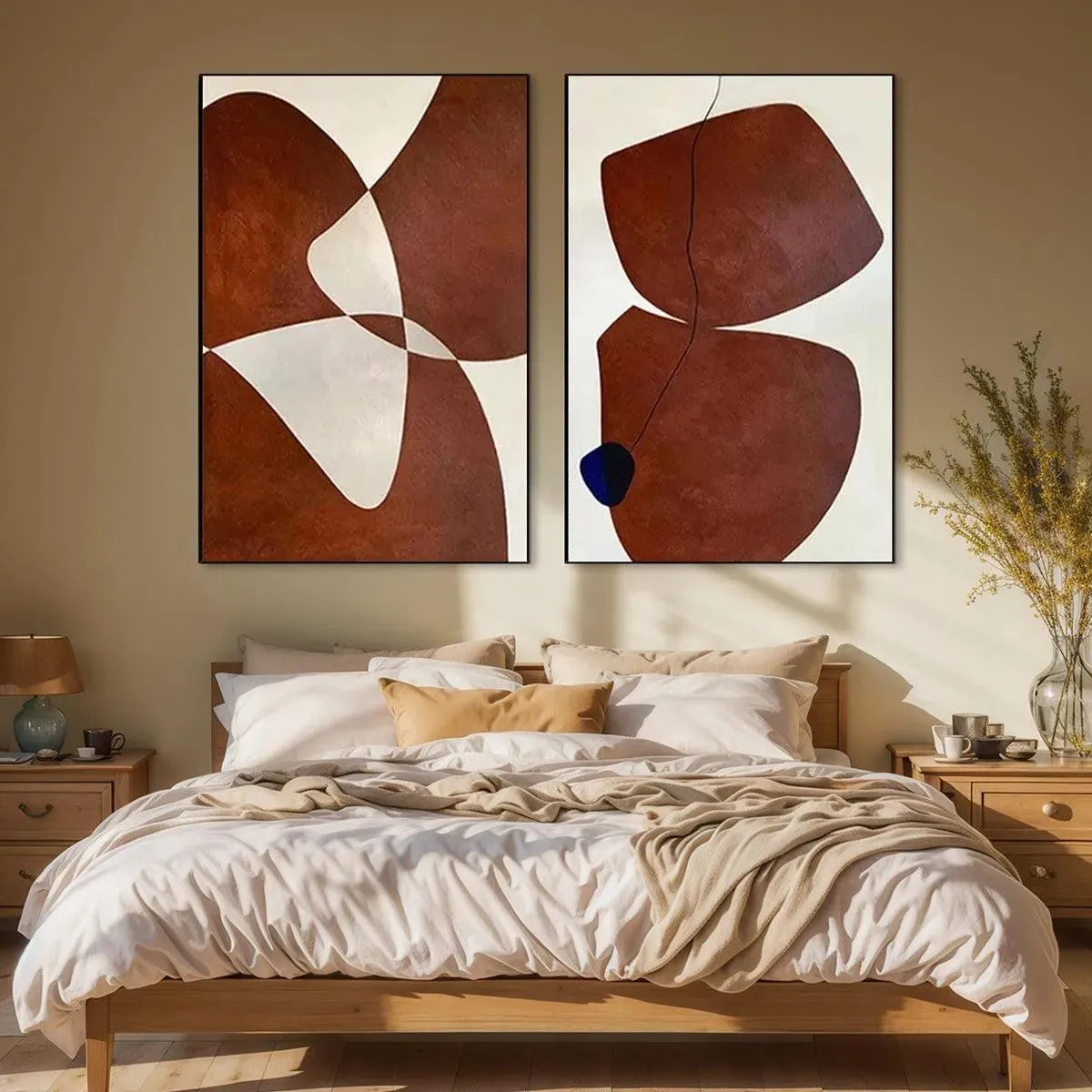 BROWN ABSTRACT DIPTYCH: Abstract Painting Set of 2, Vertical Wall Art