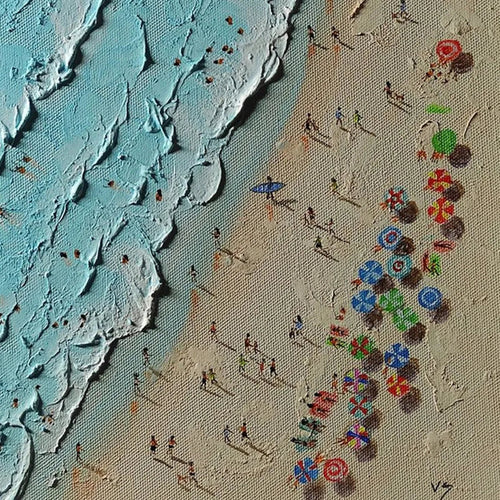 AERIAL VISTA: Impasto Beach Scene Oil Painting