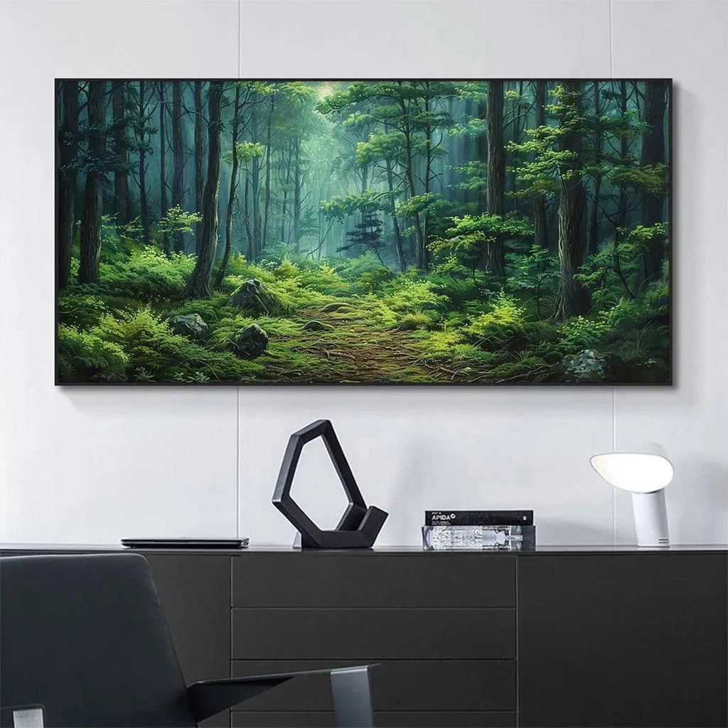 FOREST PATH: Panoramic Green Forest Landscape Painting