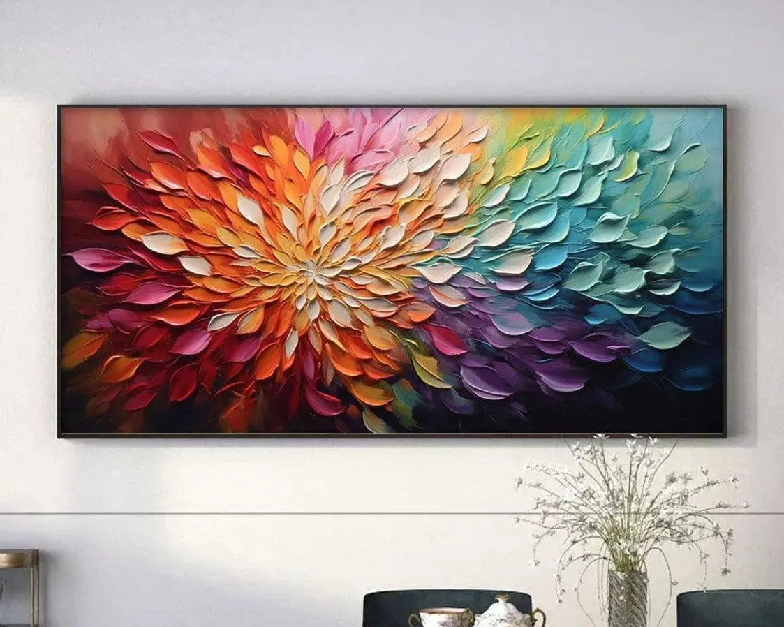 RAINBOW PETALS: Textured Impasto Abstract Floral Painting in Rainbow Colors