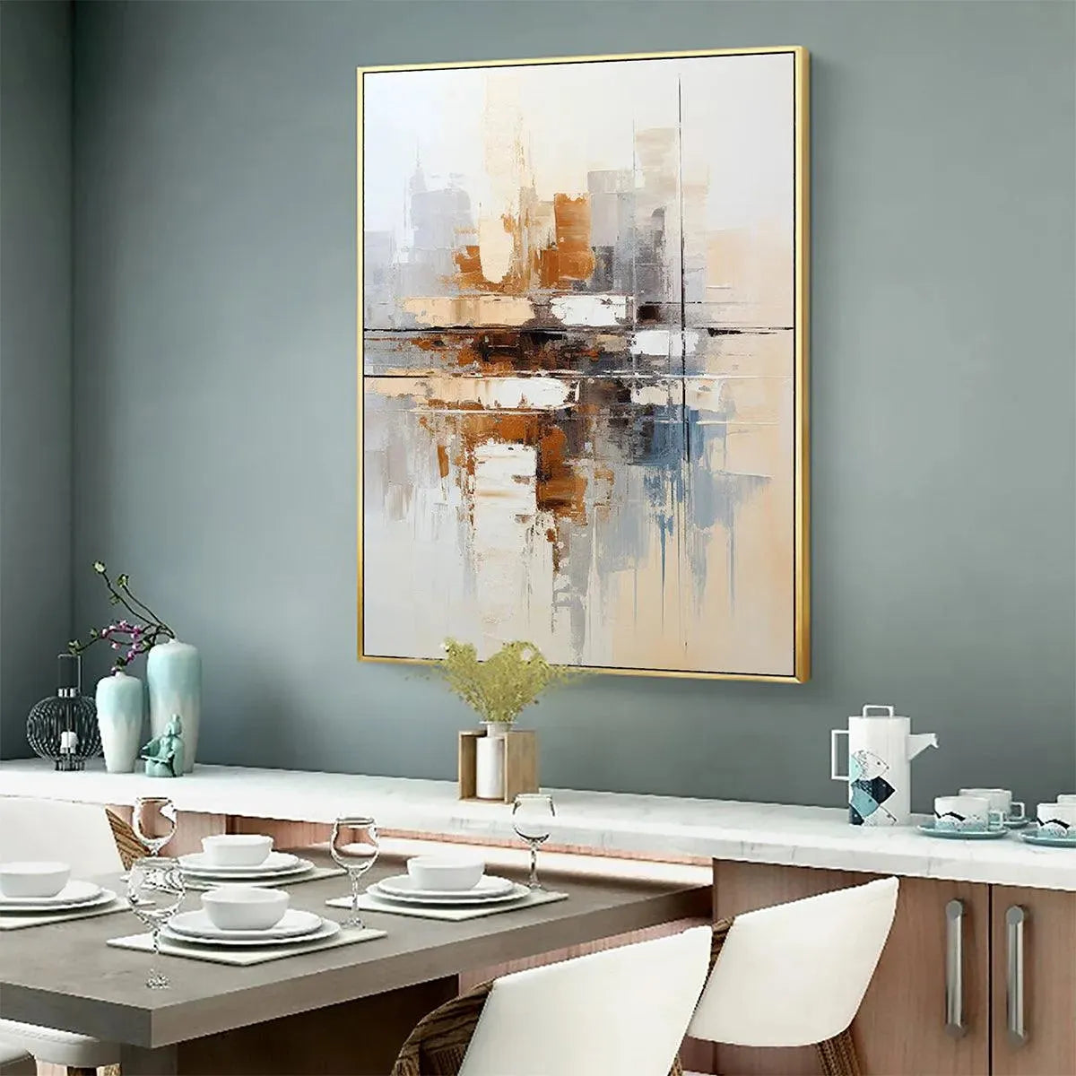 URBAN ABSTRACT: Beige Abstract Painting, Modern Wall Art, Textured Canvas, Vertical Artwork