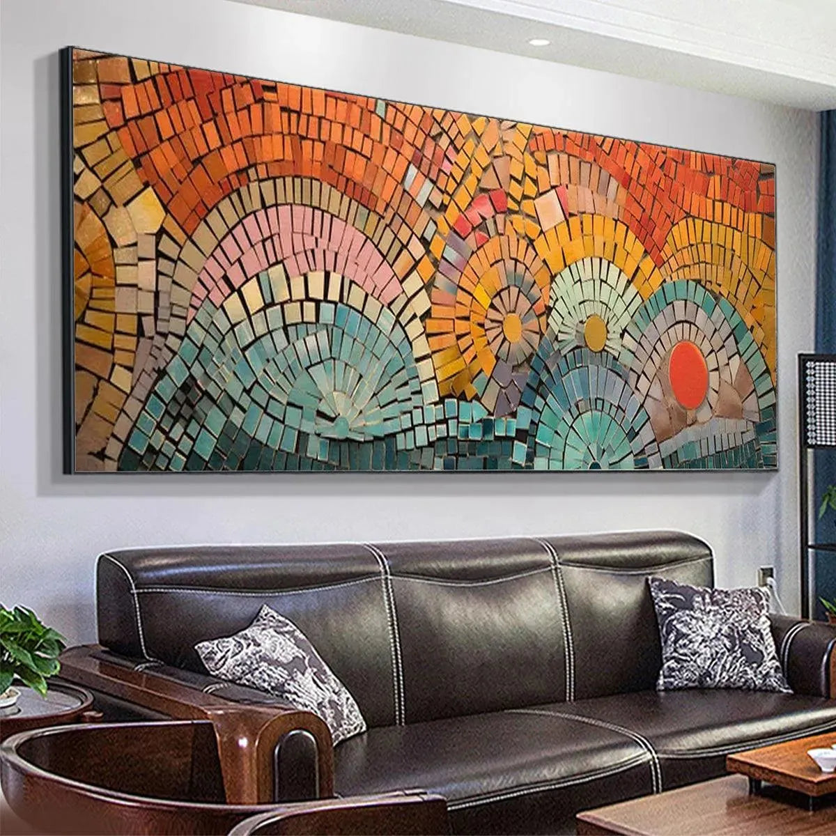 MOSAIC SUNSET PANORAMIC: Mosaic Painting, Panoramic Wall Art, Colorful Decor