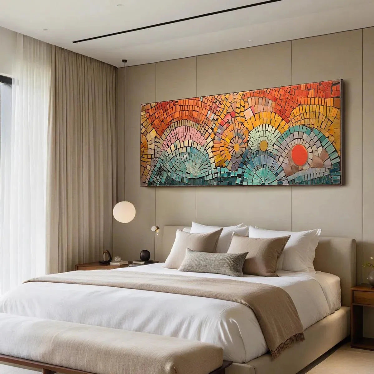 MOSAIC SUNSET PANORAMIC: Mosaic Painting, Panoramic Wall Art, Colorful Decor
