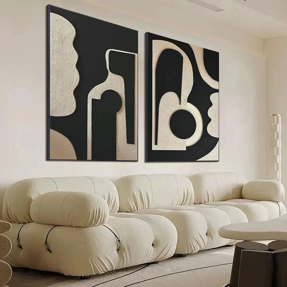 INK BLOT DUO: Abstract Painting, Set of 2, Minimalist Decor, Black and White Wall Art