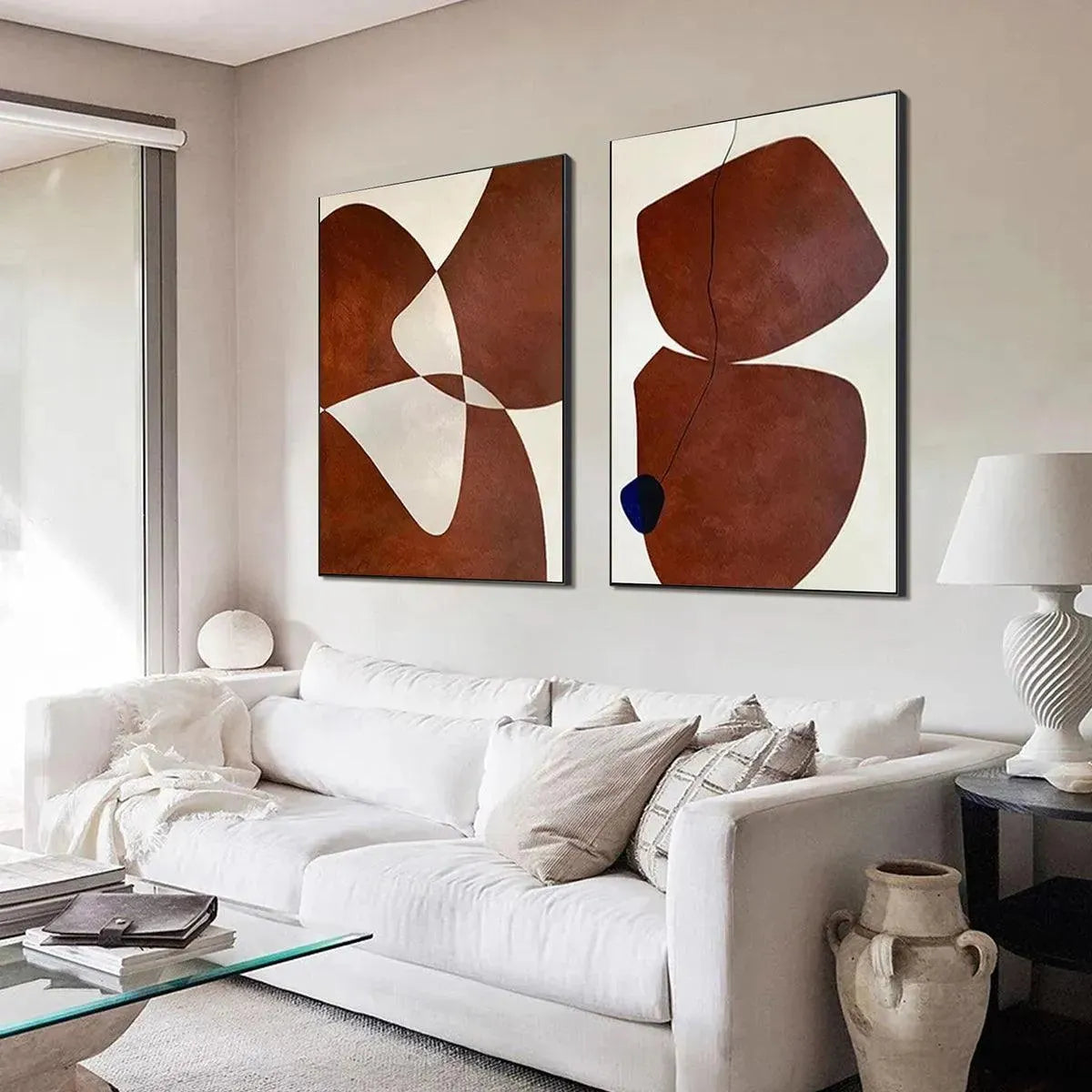 BROWN ABSTRACT DIPTYCH: Abstract Painting Set of 2, Vertical Wall Art