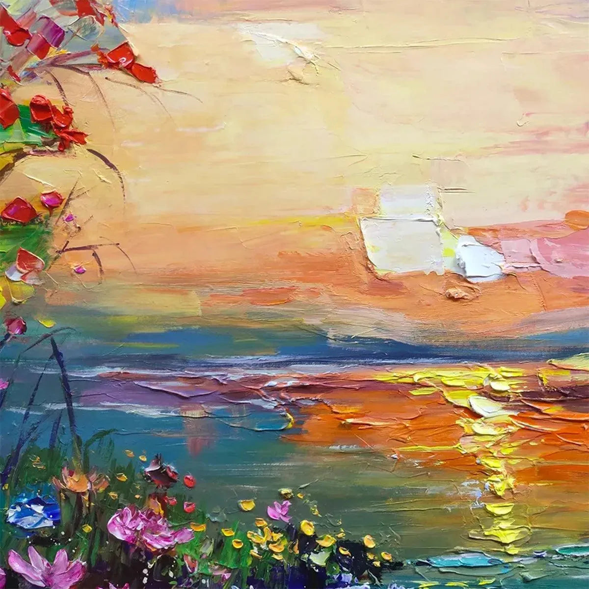 WATERCOLOR SUNSET: Impressionistic Landscape Painting with Sunset and Flowers