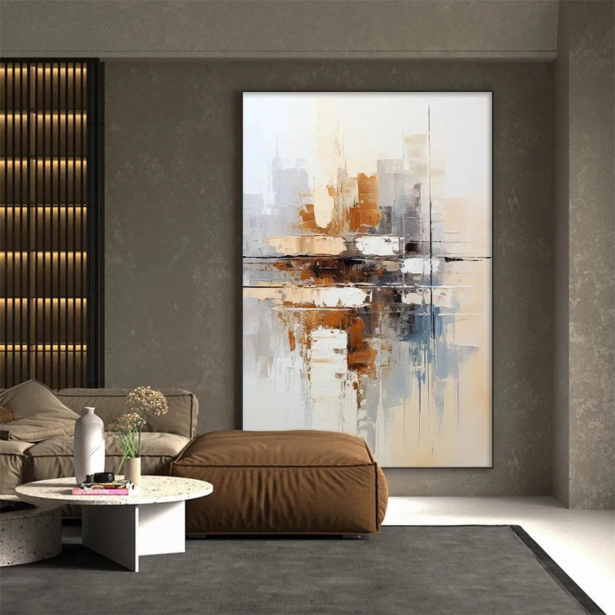 URBAN ABSTRACT: Beige Abstract Painting, Modern Wall Art, Textured Canvas, Vertical Artwork