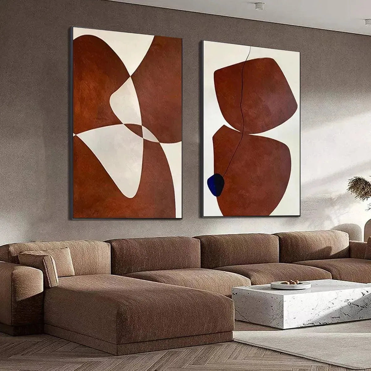 BROWN ABSTRACT DIPTYCH: Abstract Painting Set of 2, Vertical Wall Art