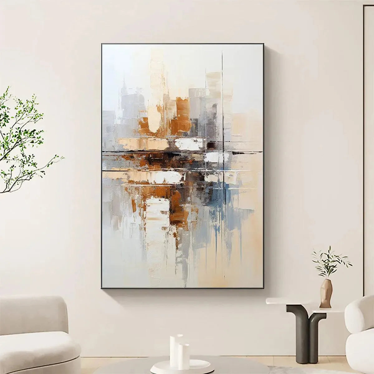 URBAN ABSTRACT: Beige Abstract Painting, Modern Wall Art, Textured Canvas, Vertical Artwork