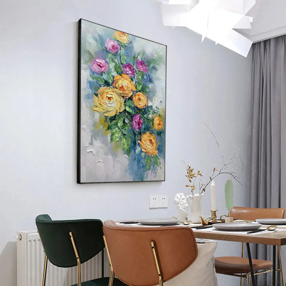 GOLDEN HOUR ROSES: Vertical Textured Floral Oil Painting on Canvas