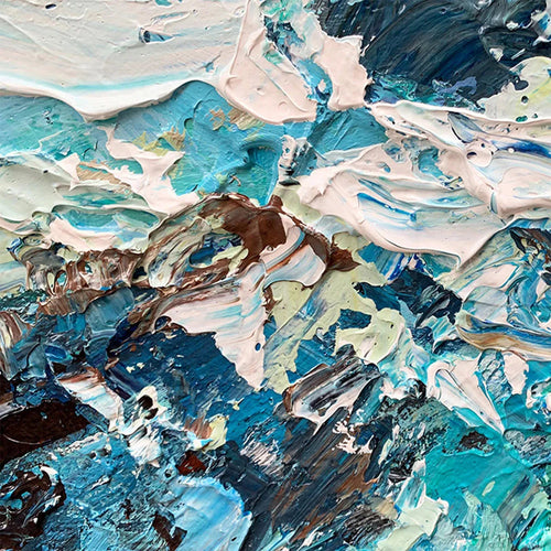 AZURE DEPTHS: Impasto Seascape Oil Painting in Blues and Greens