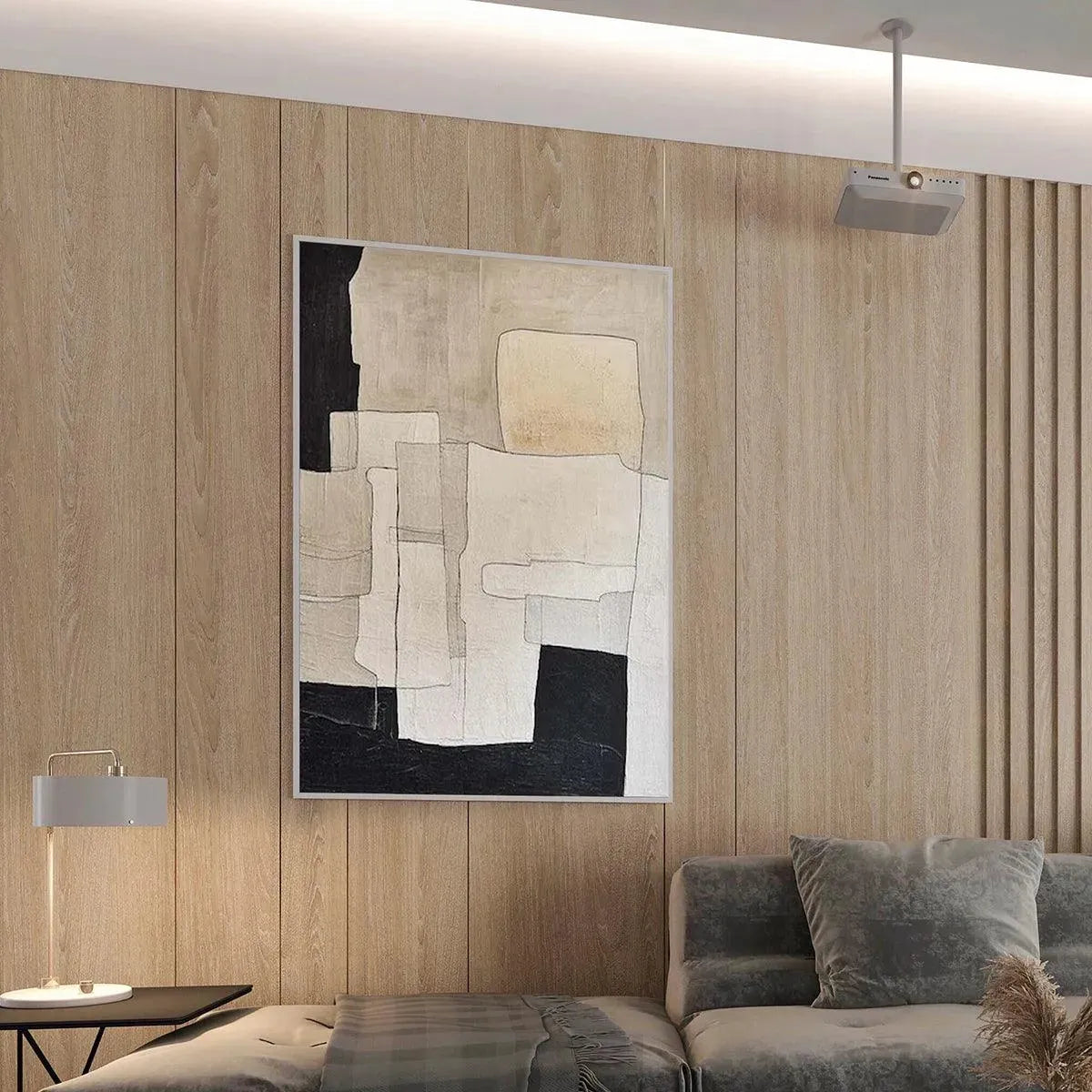 NEUTRAL ABSTRACT: Minimalist Abstract Painting in Beige and Black
