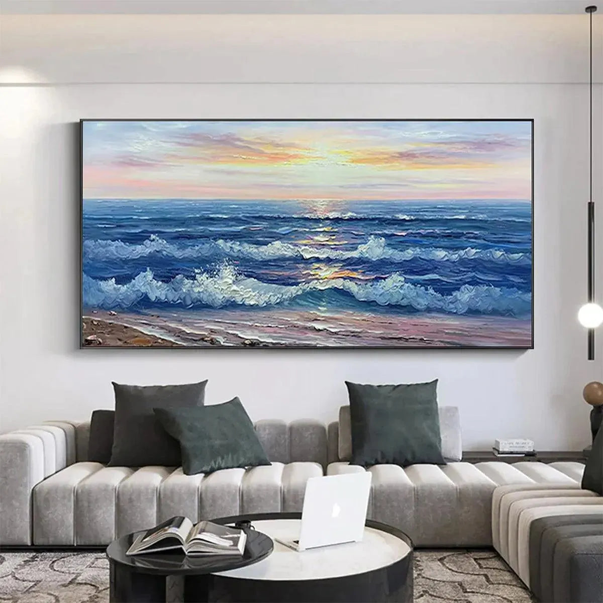 GOLDEN SUNSET SERENADE: Panoramic Ocean Sunset Painting