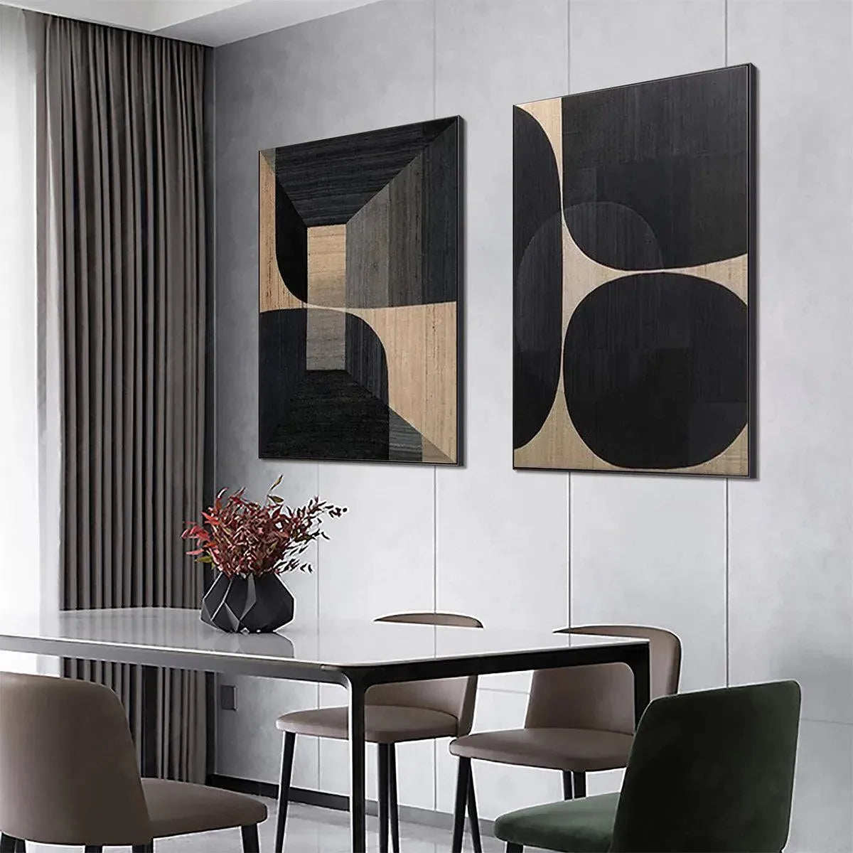 MINIMALIST GEOMETRIC DIPTYCH: Abstract Geometric Painting Set of 2, Square Wall Art