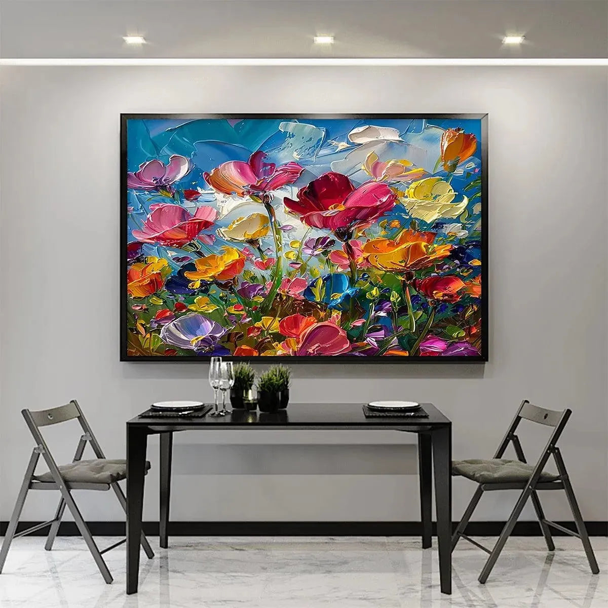 FIELD OF DREAMS: Textured Floral Painting, Impasto Wall Art, Horizontal Canvas, Wildflower Decor