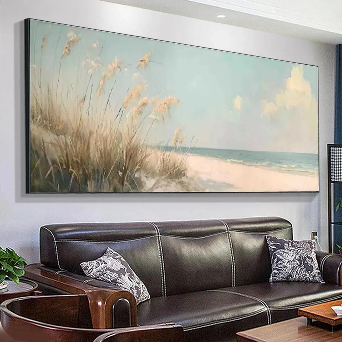 BEACH GRASS PANORAMIC: Beach Painting, Panoramic Wall Art