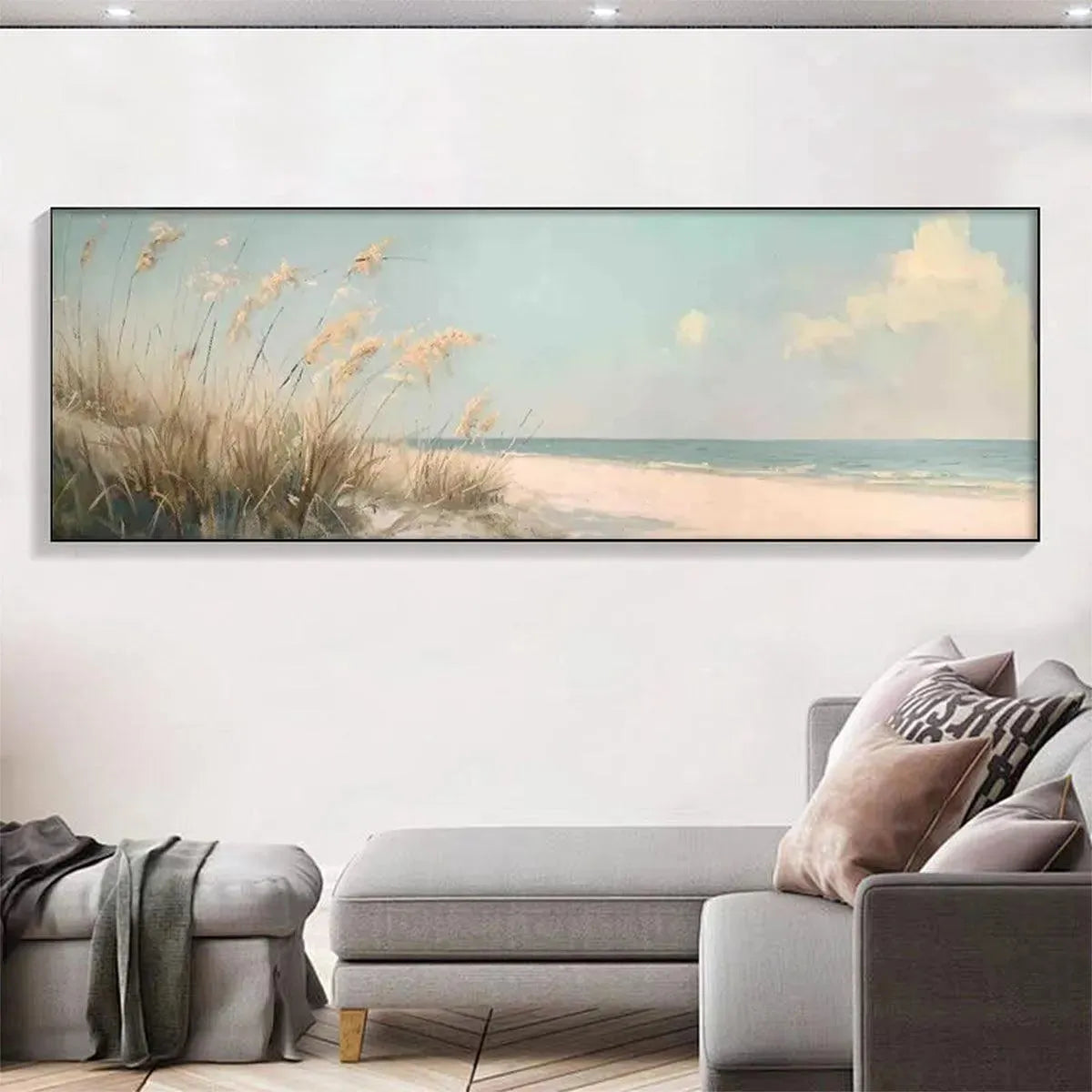BEACH GRASS PANORAMIC: Beach Painting, Panoramic Wall Art