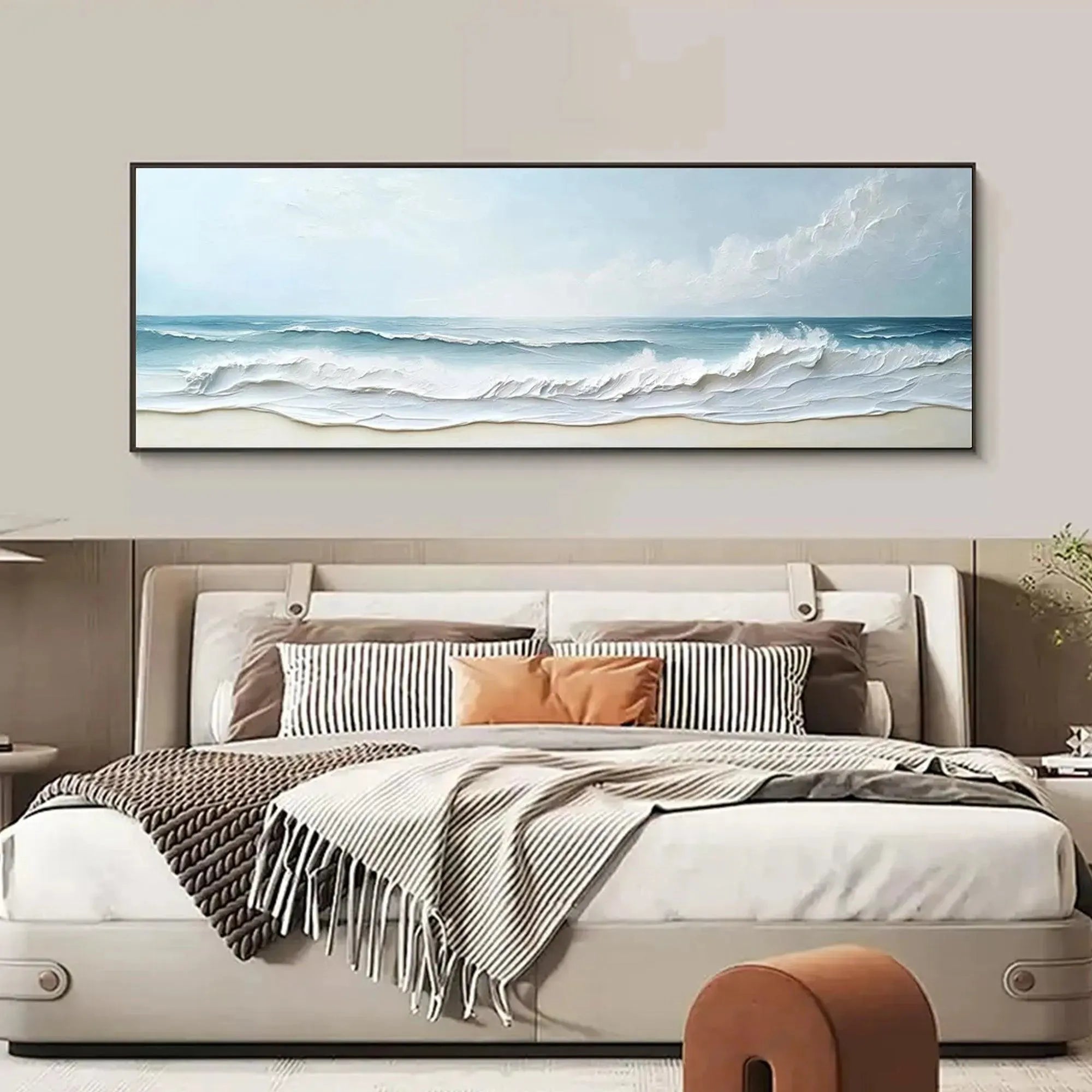 OCEAN WAVES PANORAMIC: Panoramic Ocean Painting, Beach Wall Art