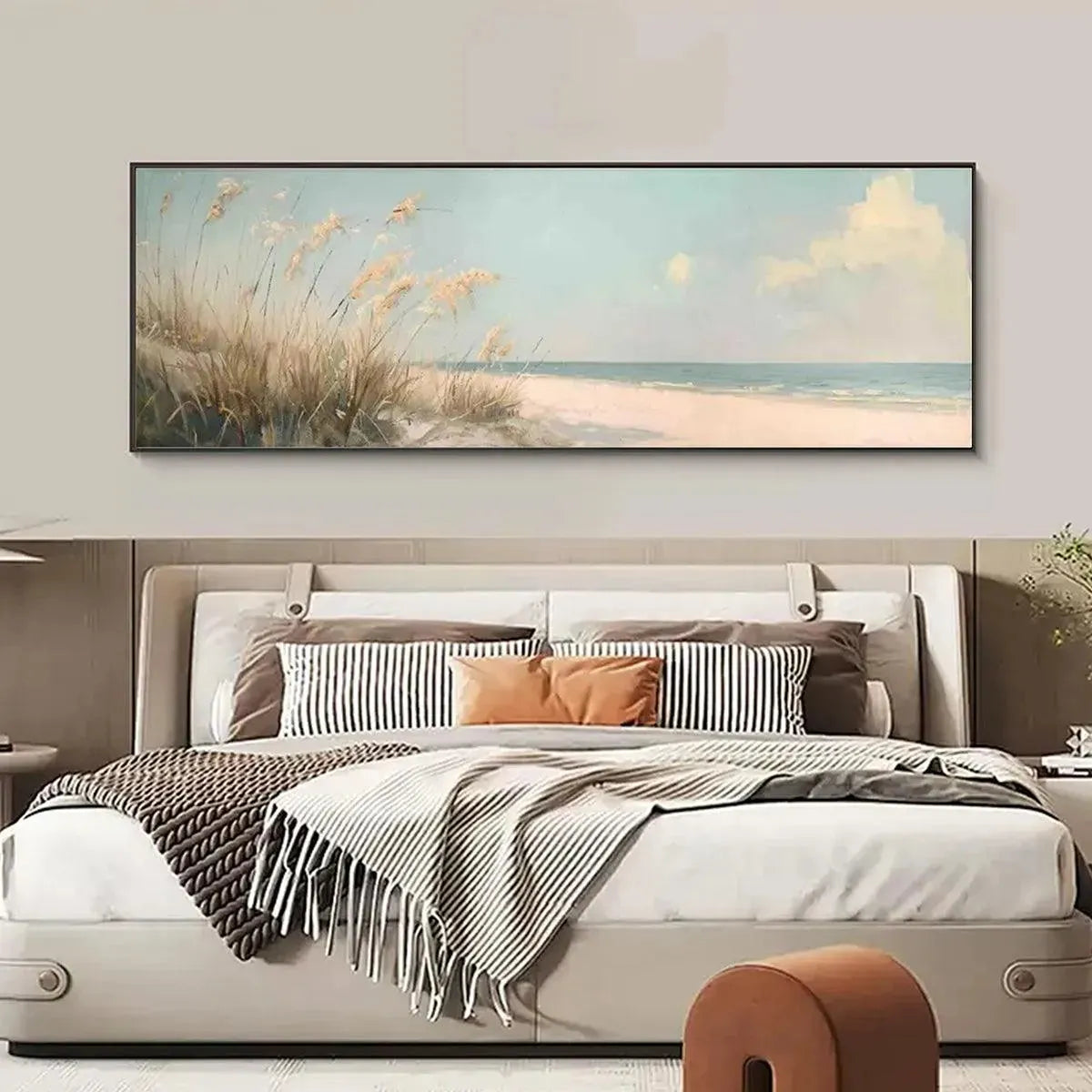 BEACH GRASS PANORAMIC: Beach Painting, Panoramic Wall Art