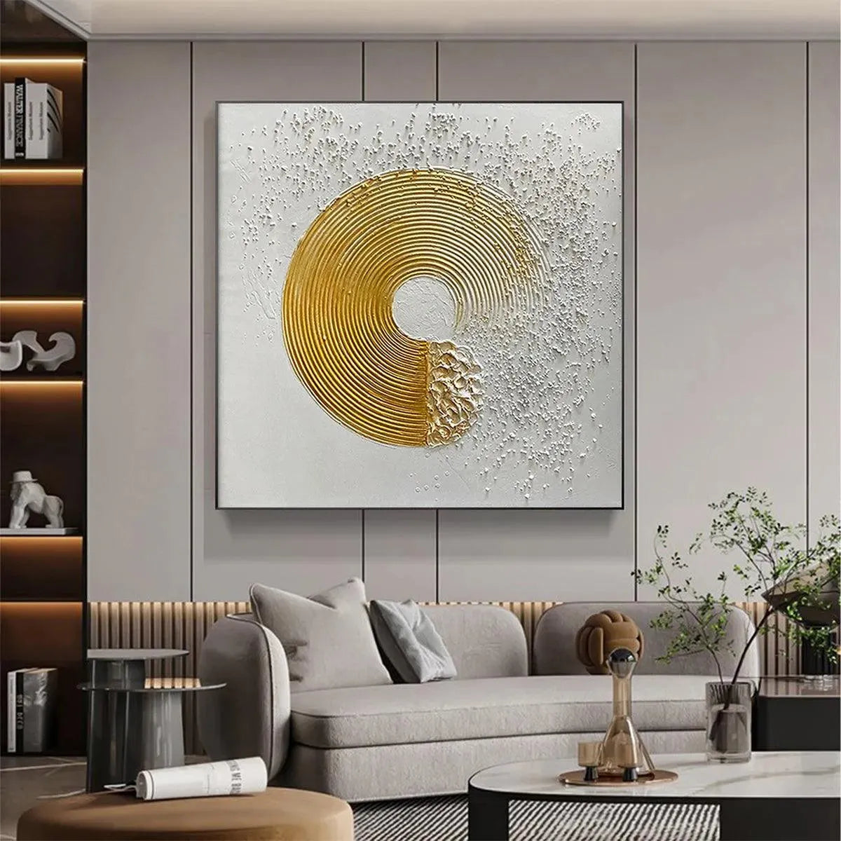 GOLDEN HARMONY: Textured Gold and White Abstract Painting, Square Wall Art