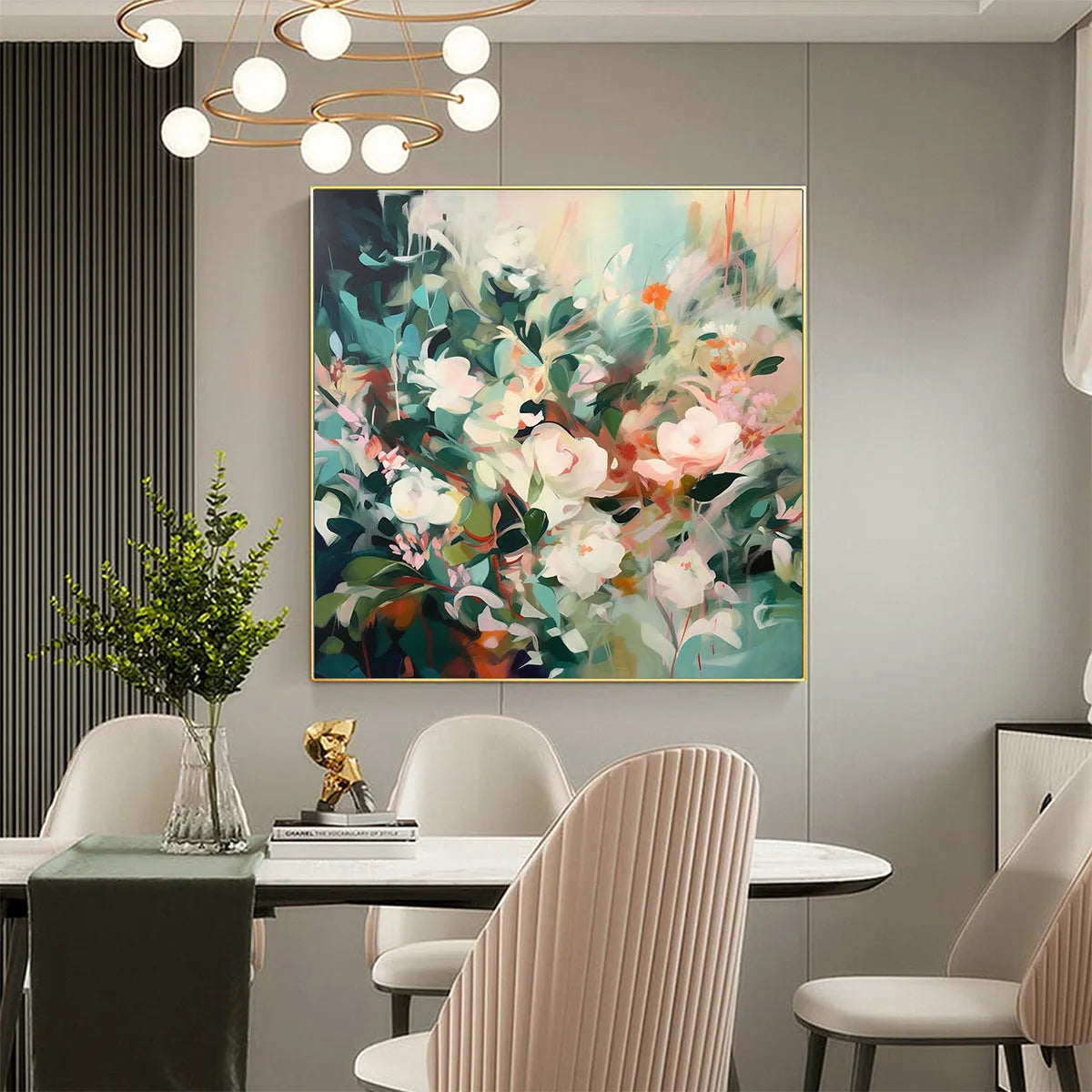 SECRET GARDEN: Square Impressionistic Floral Oil Painting in Soft Hues