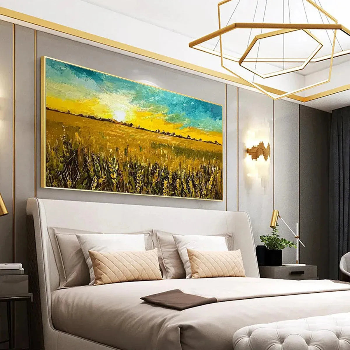 GOLDEN SUNSET FIELD: Landscape Painting of a Wheat Field at Sunset