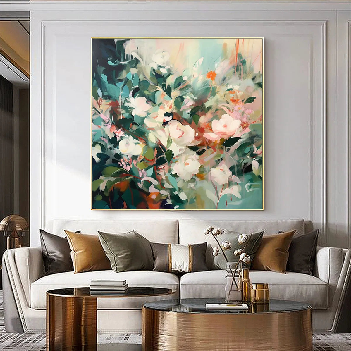 SECRET GARDEN: Square Impressionistic Floral Oil Painting in Soft Hues