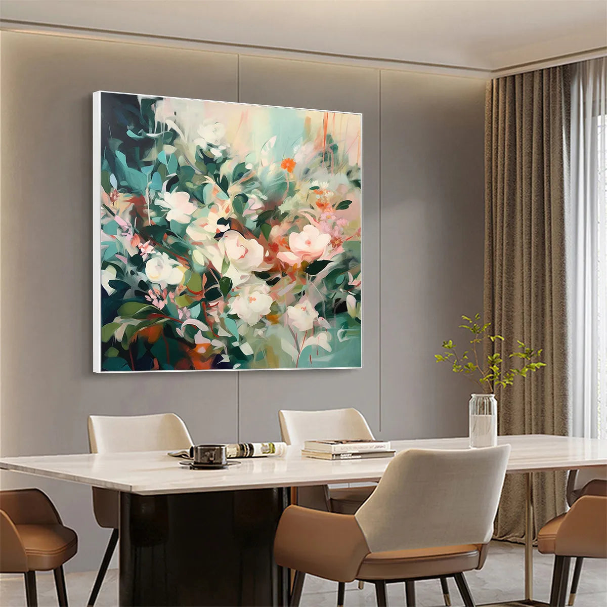 SECRET GARDEN: Square Impressionistic Floral Oil Painting in Soft Hues