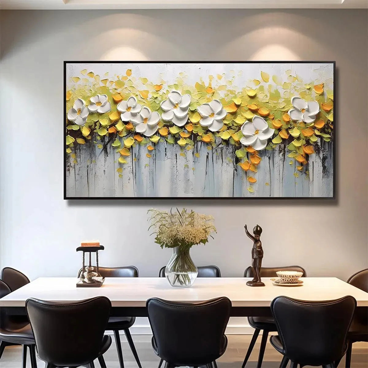WHITE MAGNOLIAS: Textured Floral Painting in White and Yellow