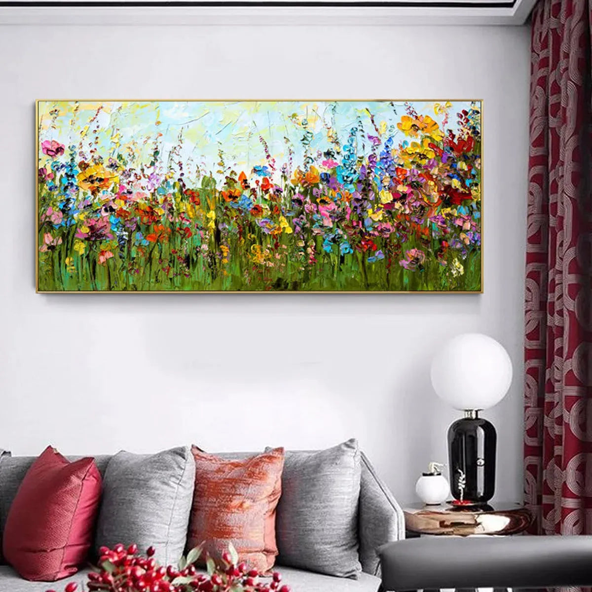 WILD BLOOM MEADOW: Panoramic Impasto Wildflower Oil Painting