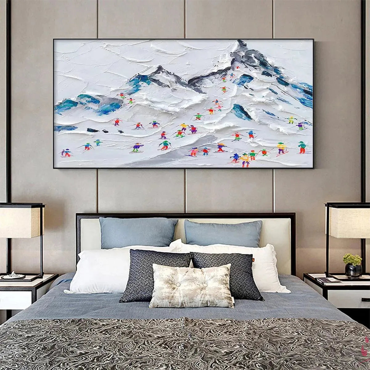 ALPINE SKI DAY: Sports Painting, Winter Decor, Impasto, Textured Wall Art