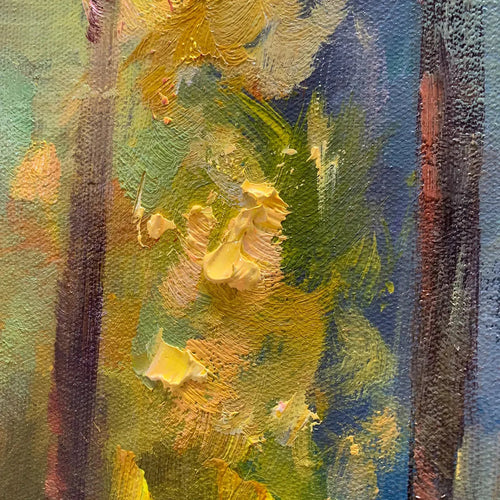 AUTUMN WOODLAND STREAM: Vertical Landscape Oil Painting, Forest Scene with Stream, Fall Colors, Nature Wall Art