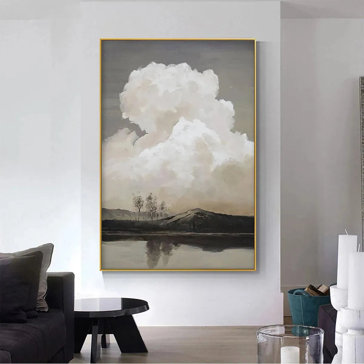 CLOUDY LANDSCAPE: Muted Landscape Painting, Vertical Wall Art