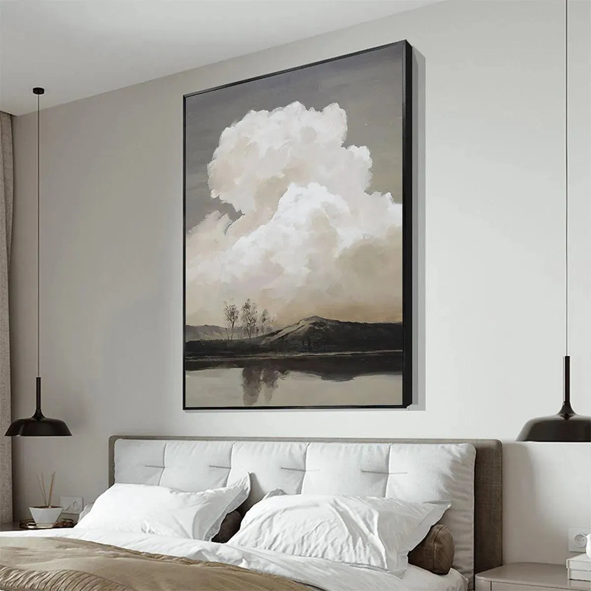 CLOUDY LANDSCAPE: Muted Landscape Painting, Vertical Wall Art