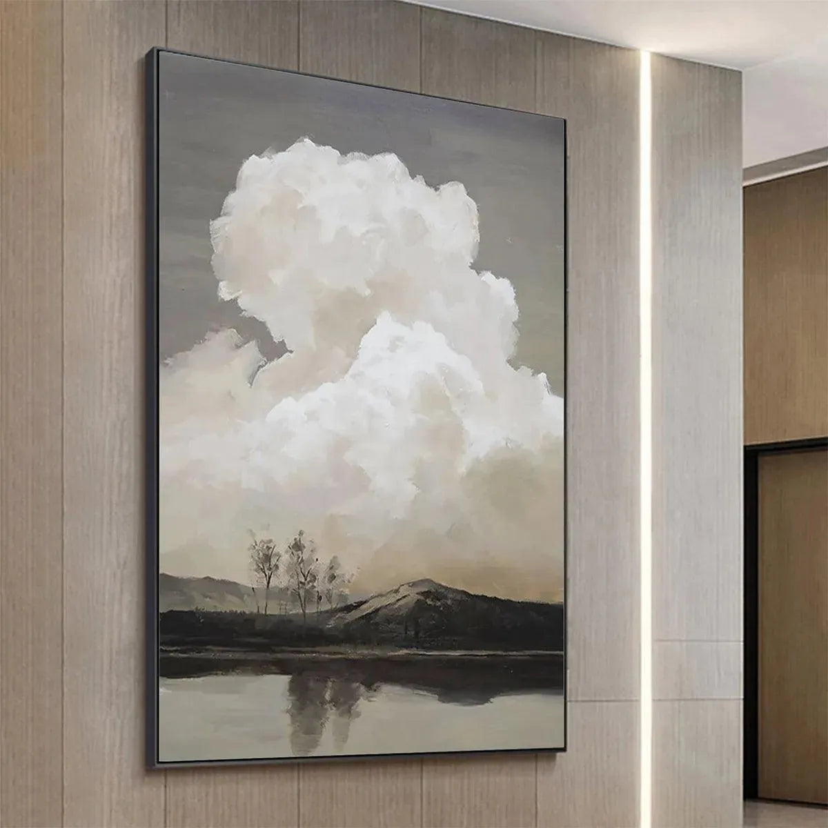 CLOUDY LANDSCAPE: Muted Landscape Painting, Vertical Wall Art