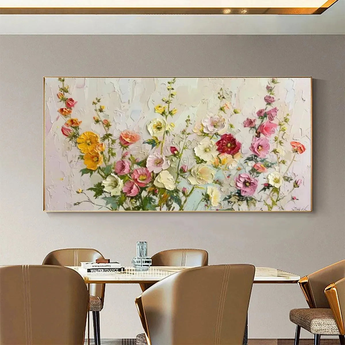 SUMMER BOUQUET: Textured Floral Painting, Impasto Wall Art, Panoramic Canvas, Colorful Decor