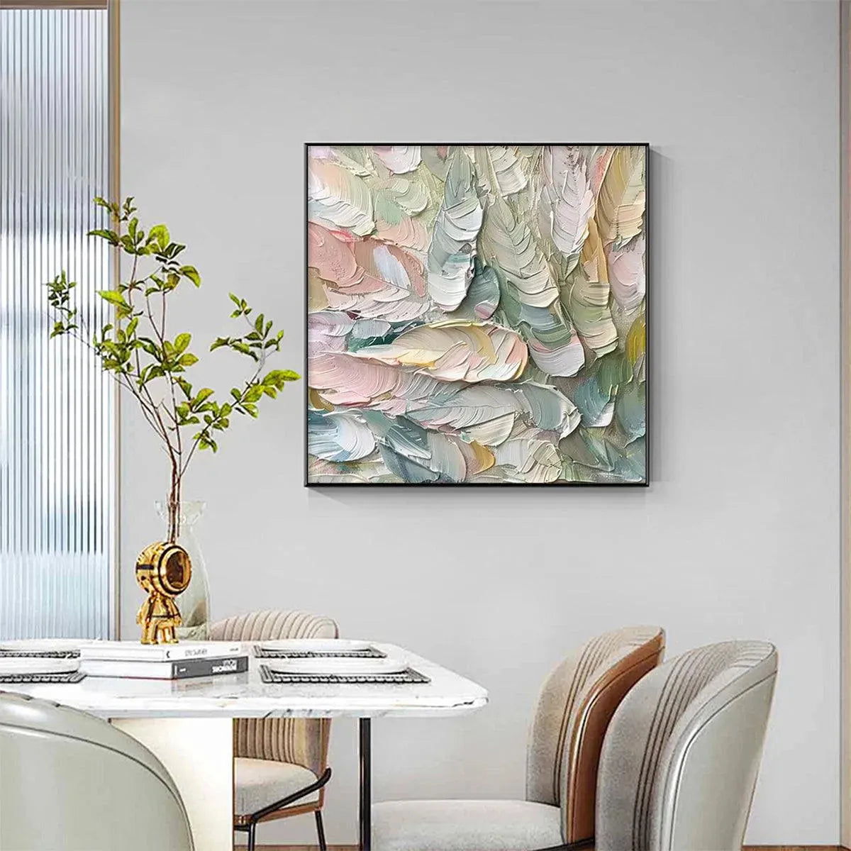 PASTEL FEATHERS: Textured Abstract Painting, Impasto Wall Art, Square Canvas, Dreamy Decor