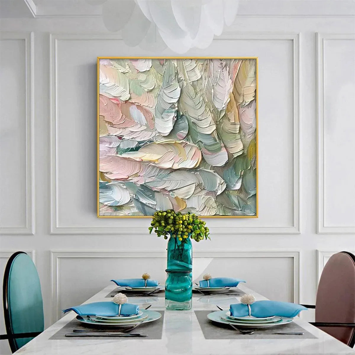 PASTEL FEATHERS: Textured Abstract Painting, Impasto Wall Art, Square Canvas, Dreamy Decor